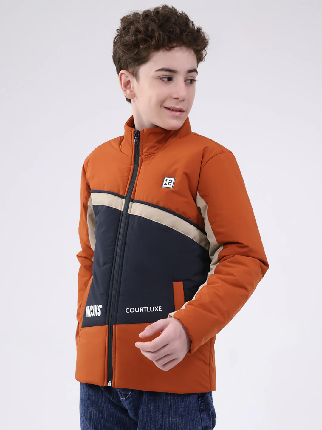 Boys Rust Printed Mock Neck Full Sleeve Jacket - Image 3