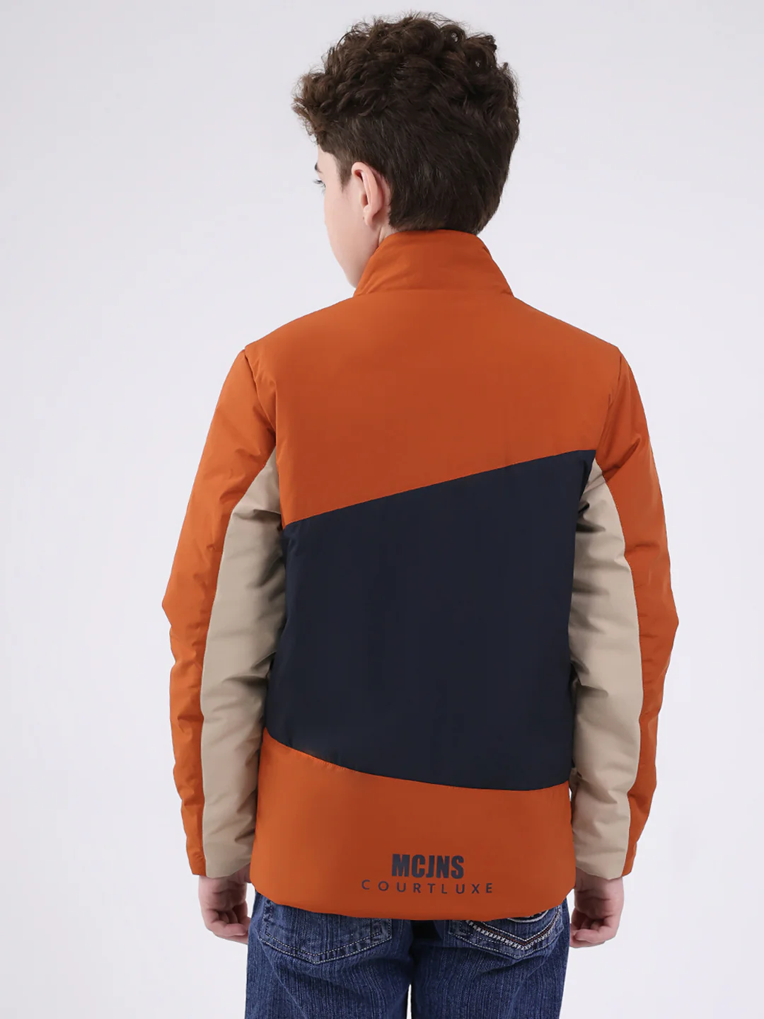 Boys Rust Printed Mock Neck Full Sleeve Jacket - Image 5