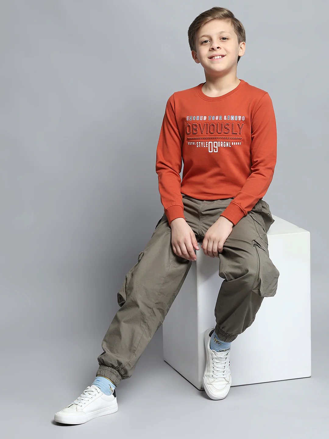 Boys Rust Printed Round Neck Full Sleeve Pullover - Image 2