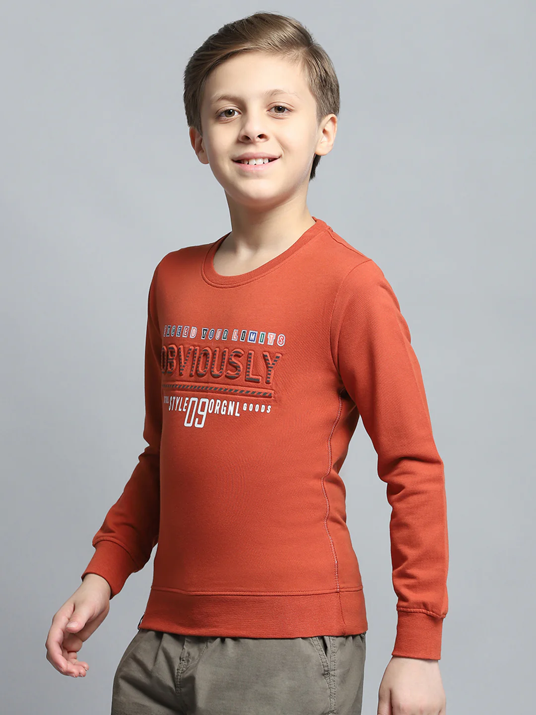 Boys Rust Printed Round Neck Full Sleeve Pullover - Image 3