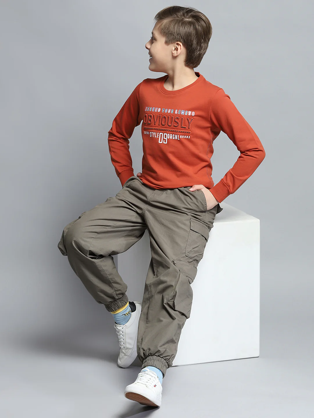 Boys Rust Printed Round Neck Full Sleeve Pullover - Image 6