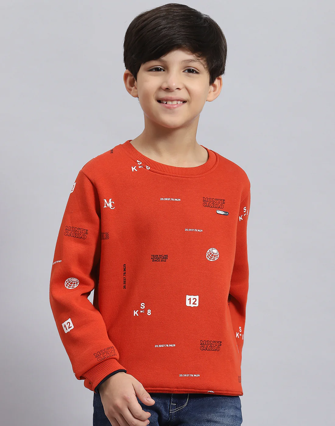 Boys Rust Printed Round Neck Full Sleeve Sweatshirt - Image 2