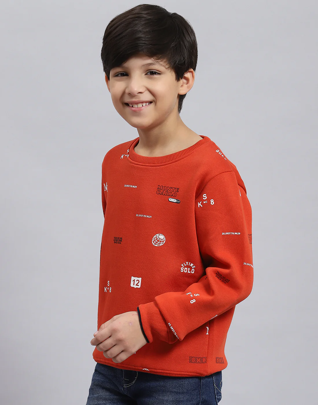 Boys Rust Printed Round Neck Full Sleeve Sweatshirt - Image 3