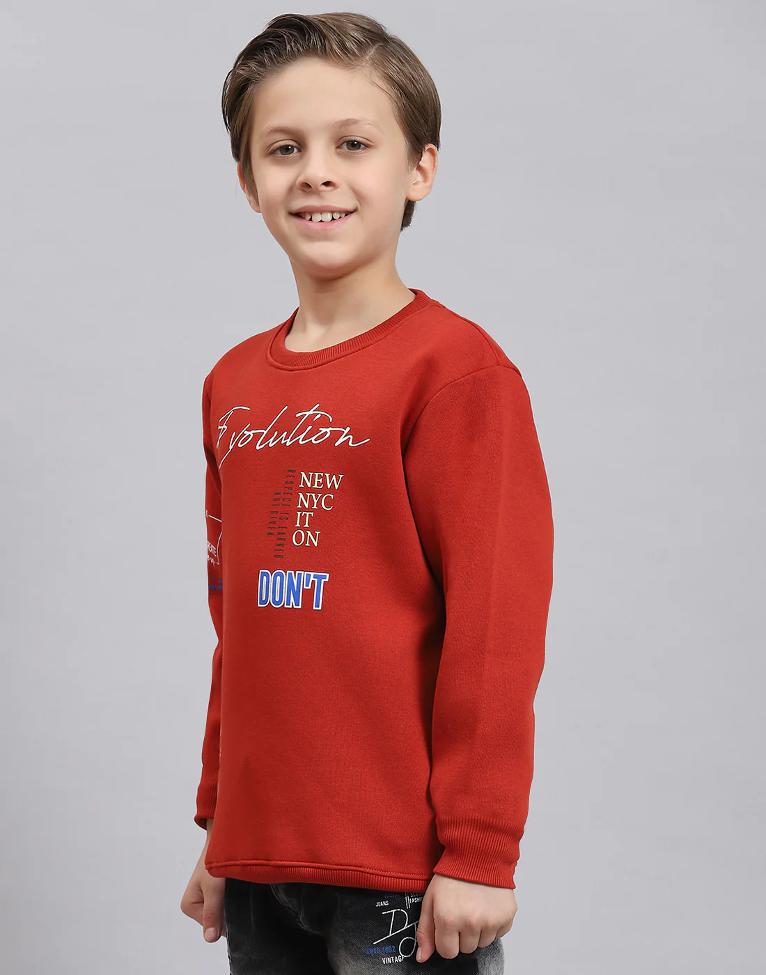 Boys Rust Printed Round Neck Full Sleeve Sweatshirt - Image 3