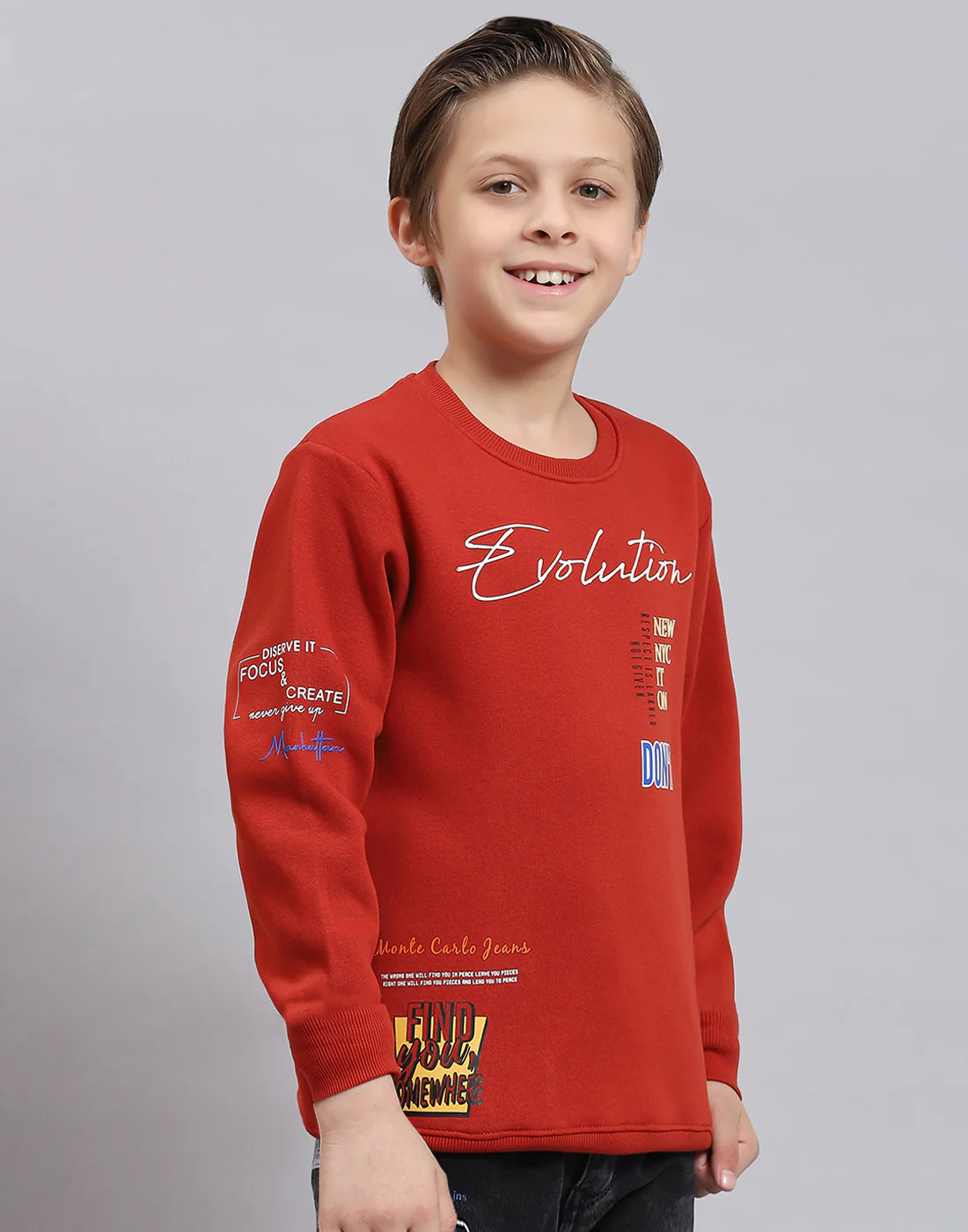 Boys Rust Printed Round Neck Full Sleeve Sweatshirt - Image 4