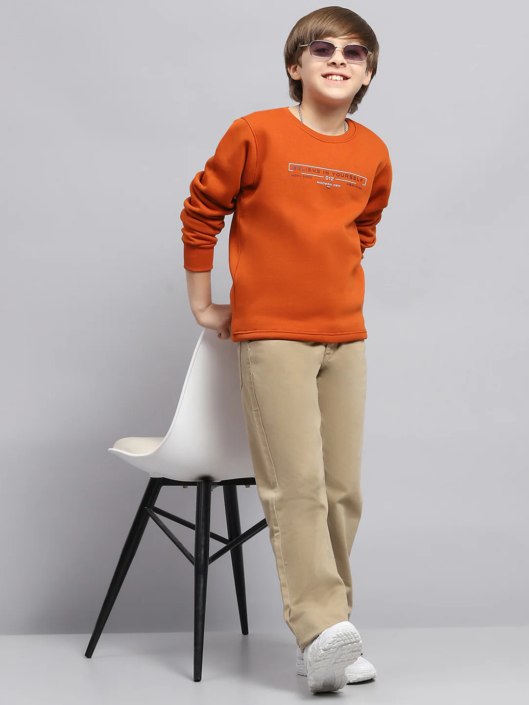 Boys Rust Printed Round Neck Full Sleeve Sweatshirt - Image 2