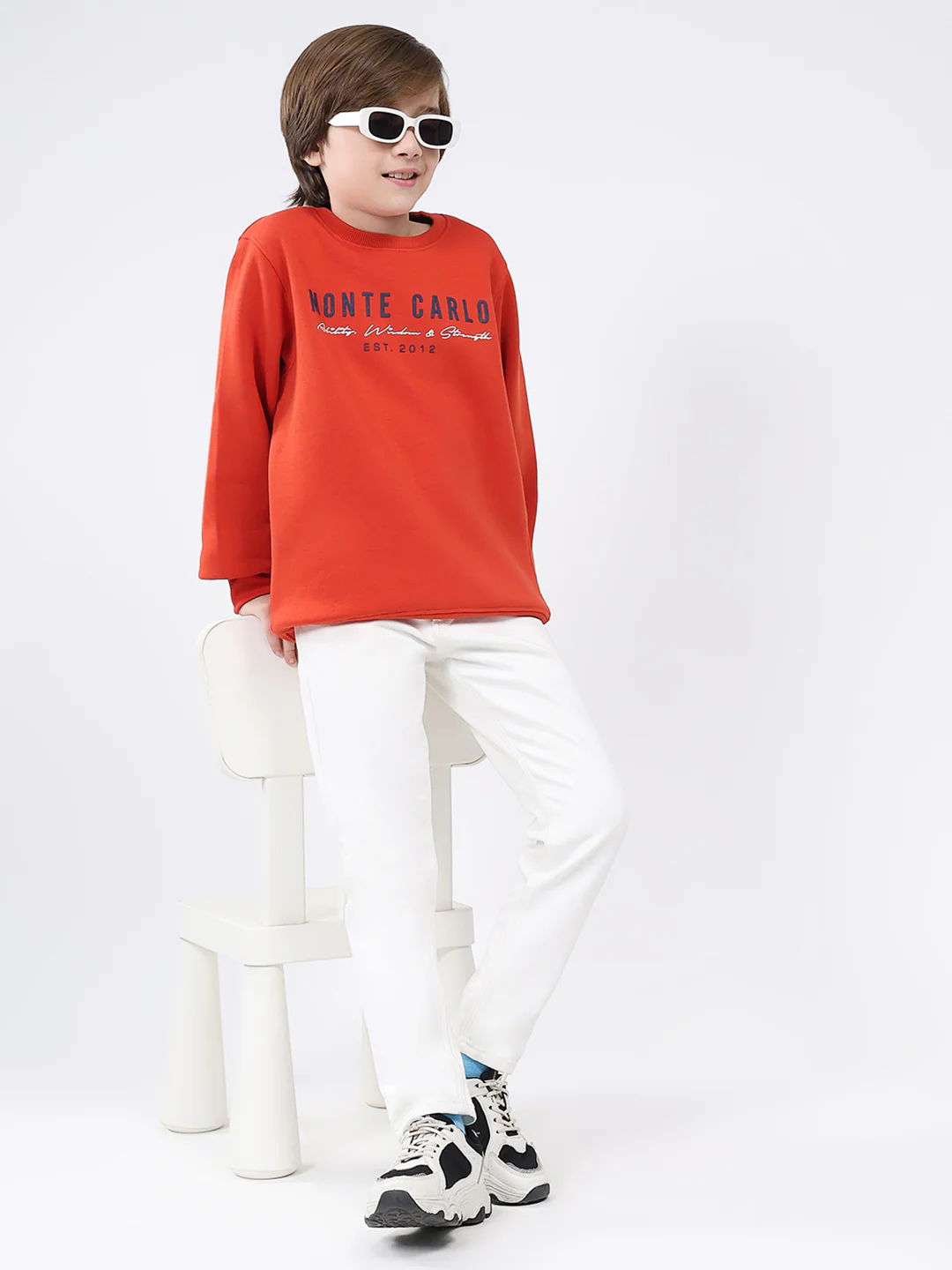 Boys Rust Printed Round Neck Full Sleeve Sweatshirt - Image 2
