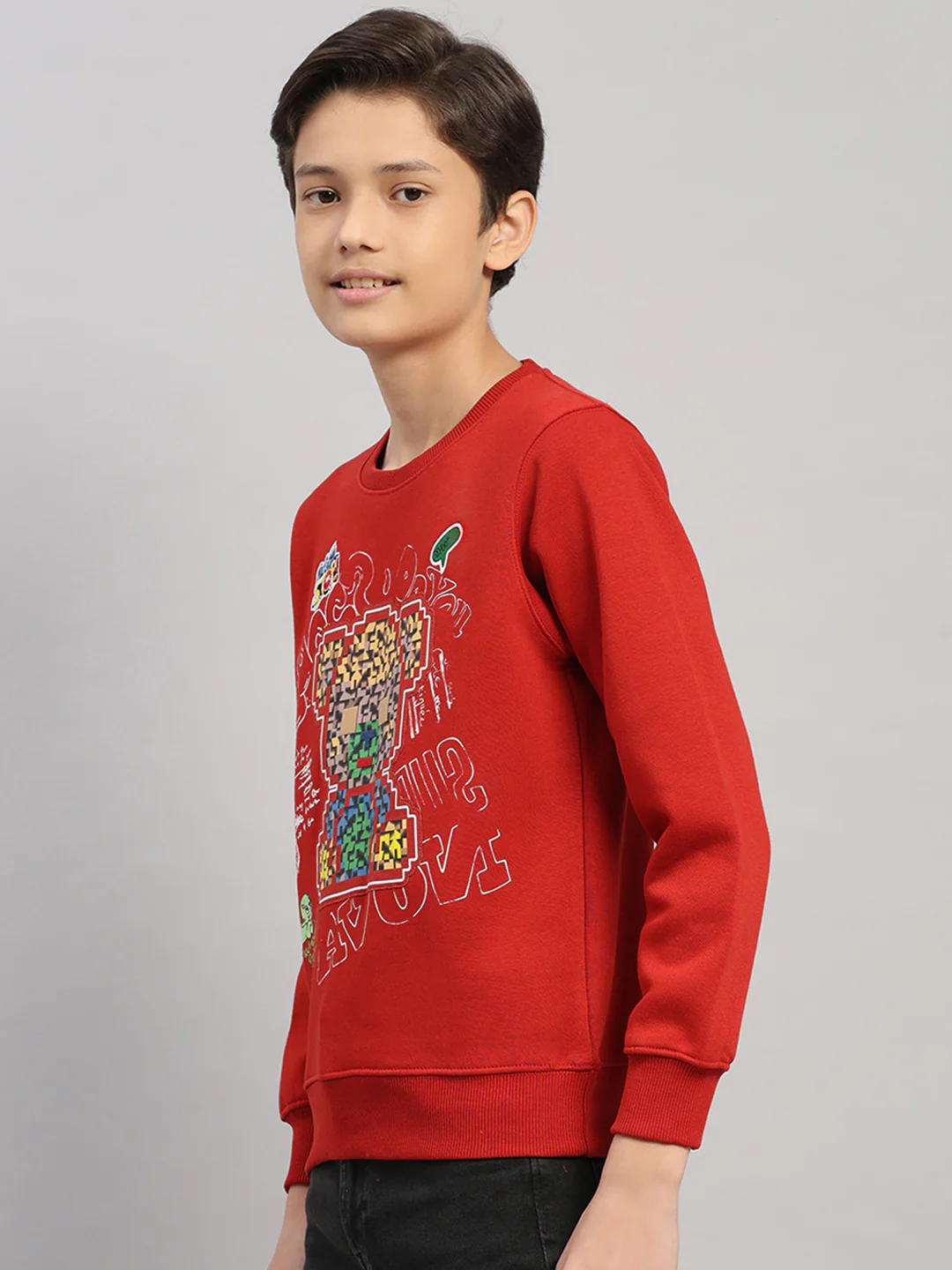 Boys Rust Printed Round Neck Full Sleeve Sweatshirt - Image 3