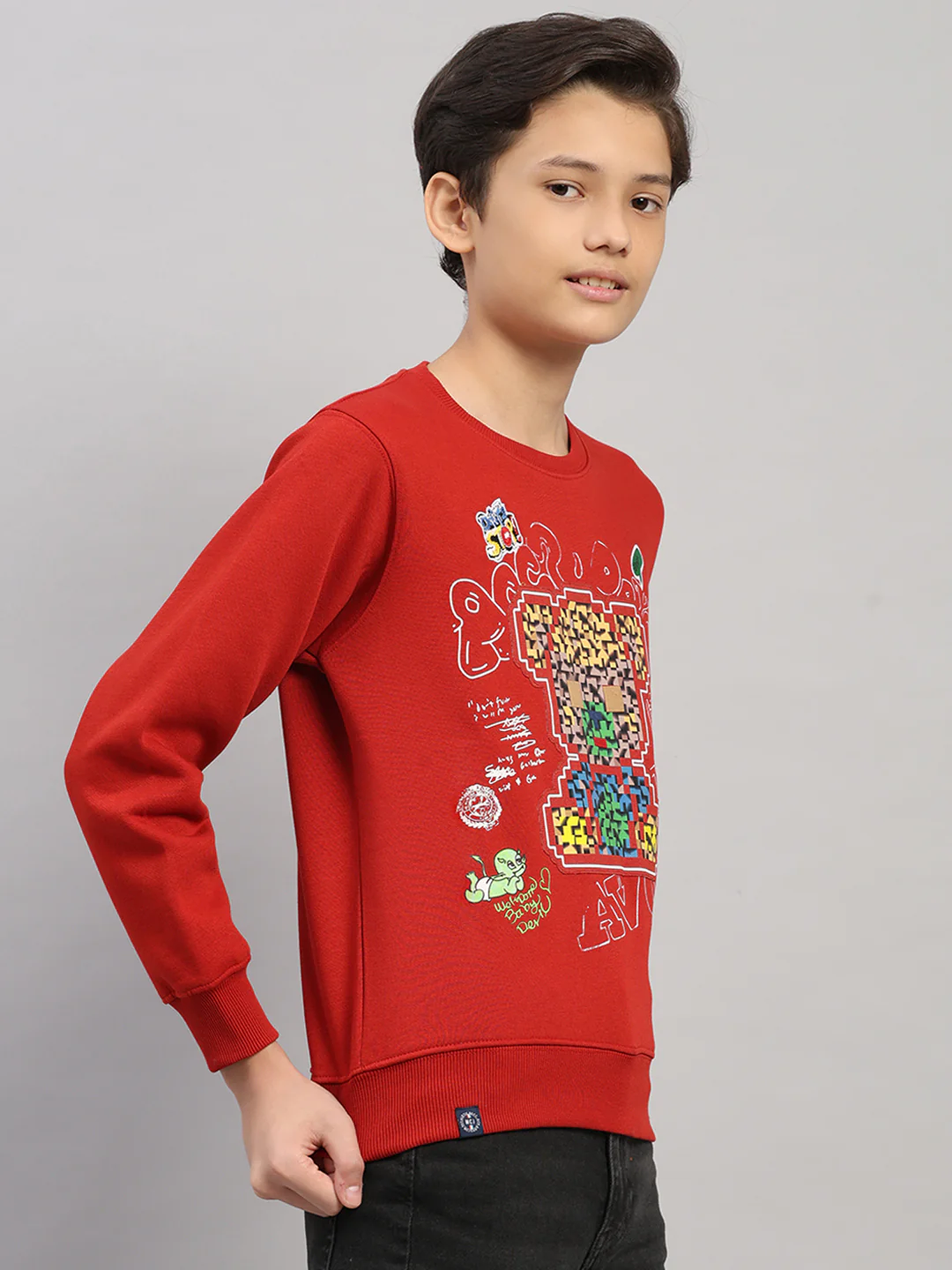 Boys Rust Printed Round Neck Full Sleeve Sweatshirt - Image 4