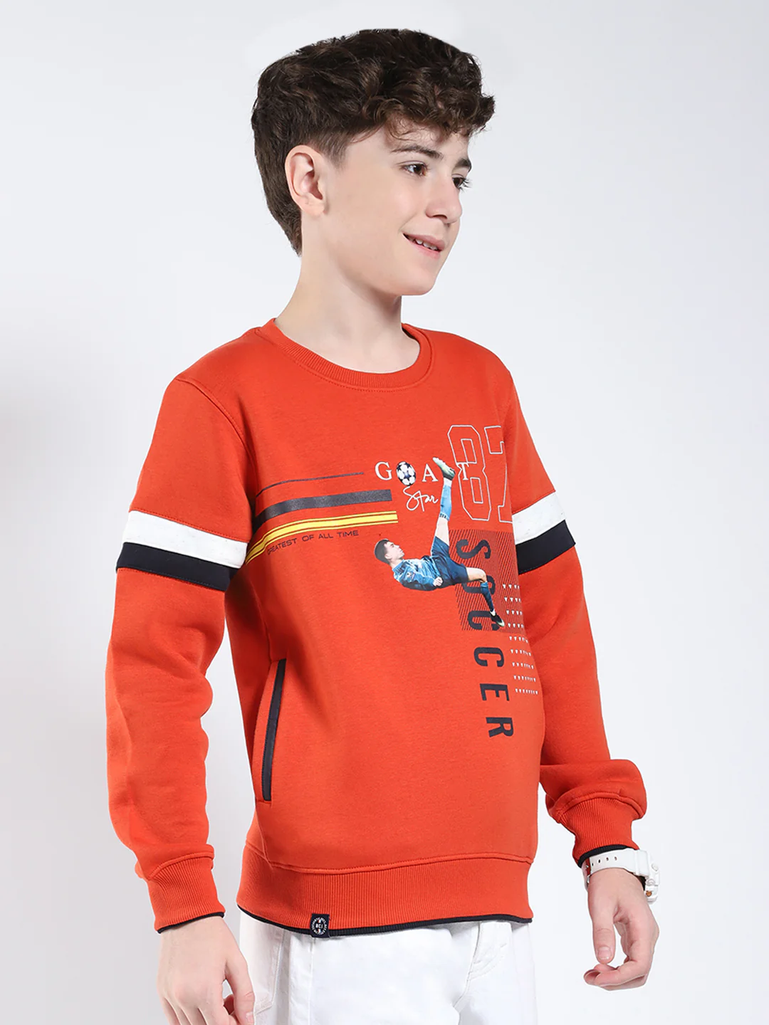 Boys Rust Printed Round Neck Full Sleeve Sweatshirt - Image 4
