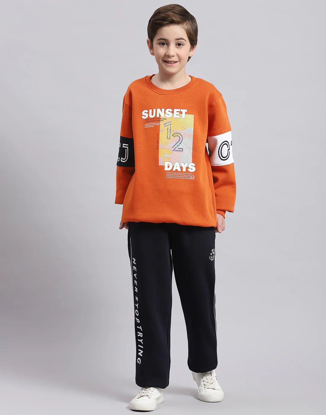 Boys Rust Printed Round Neck Full Sleeve Tracksuit - Image 2