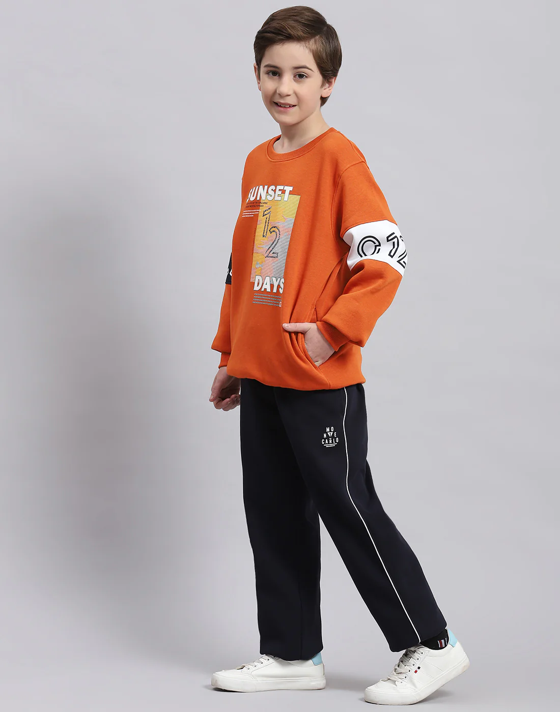 Boys Rust Printed Round Neck Full Sleeve Tracksuit - Image 3