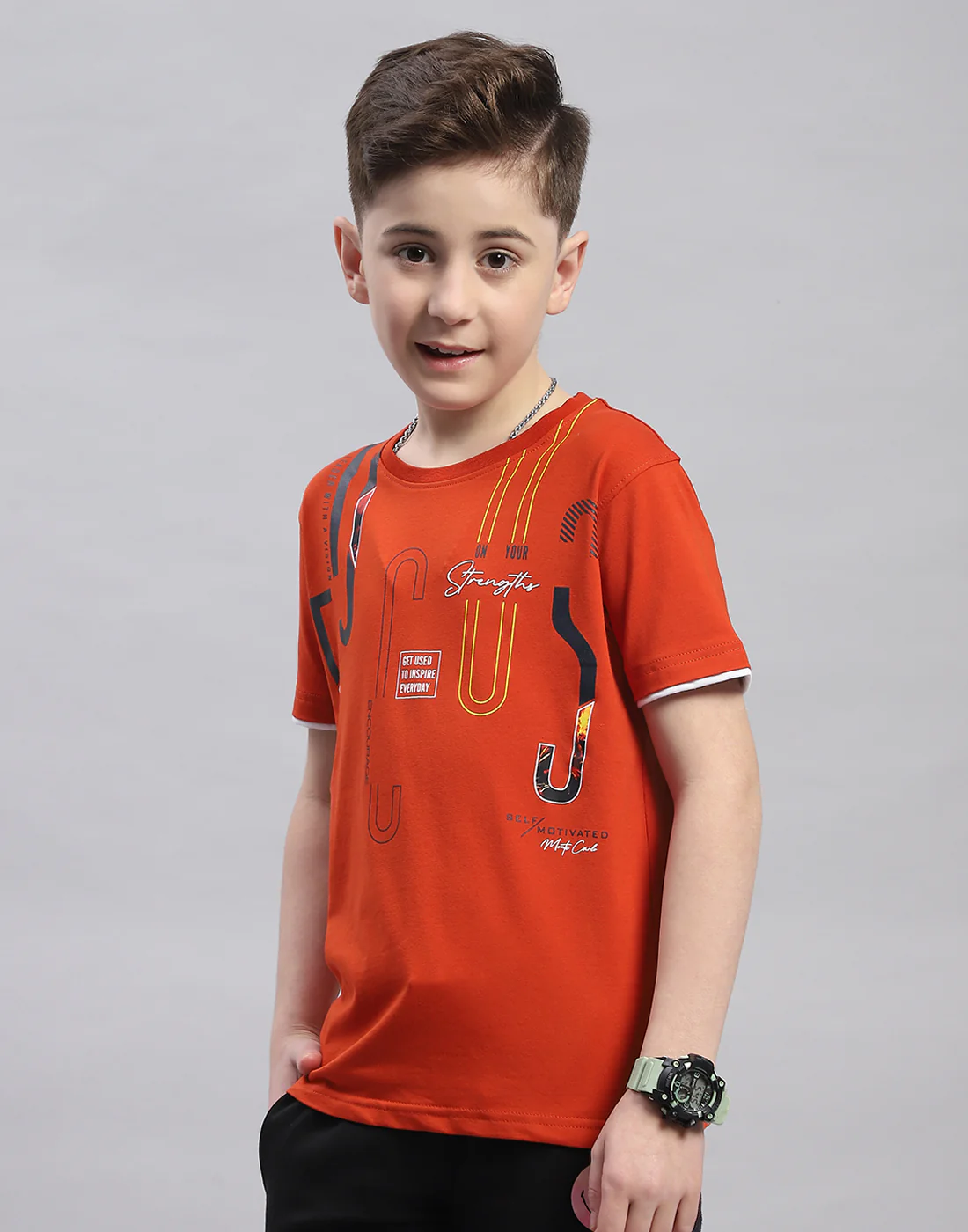 Boys Rust Printed Round Neck Half Sleeve T-Shirt - Image 3