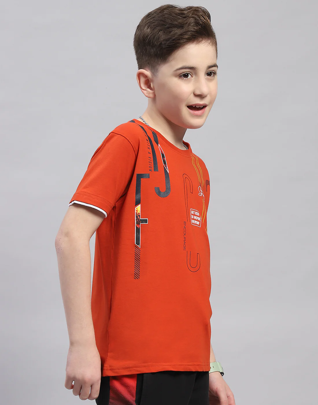 Boys Rust Printed Round Neck Half Sleeve T-Shirt - Image 4