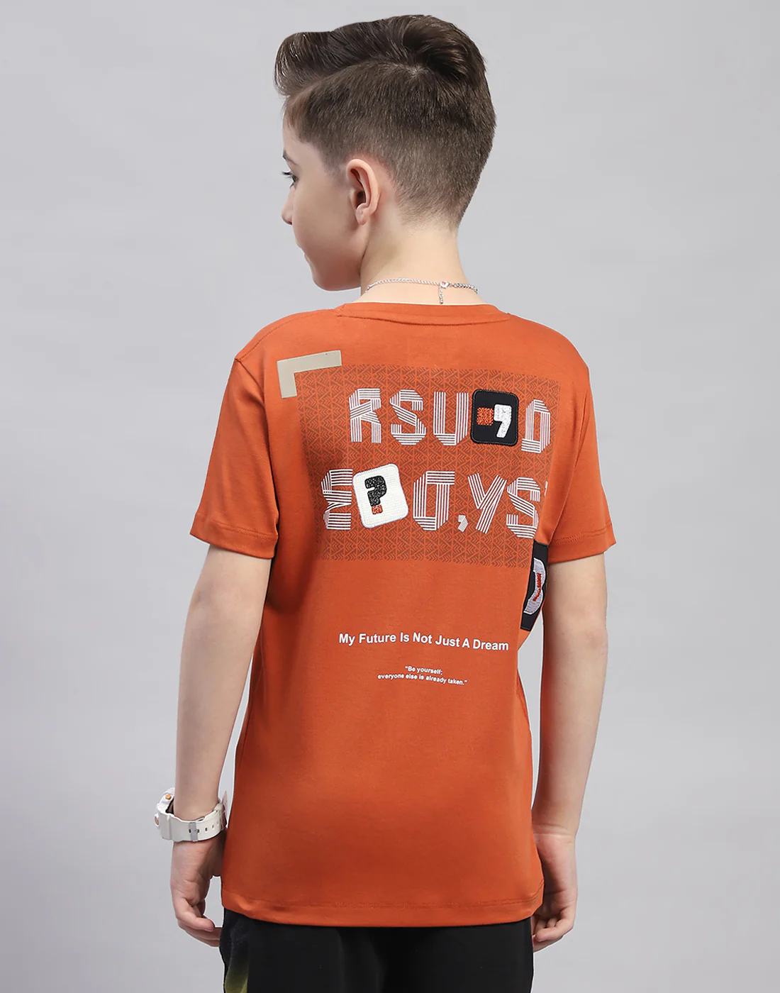 Boys Rust Printed Round Neck Half Sleeve T-Shirt - Image 5