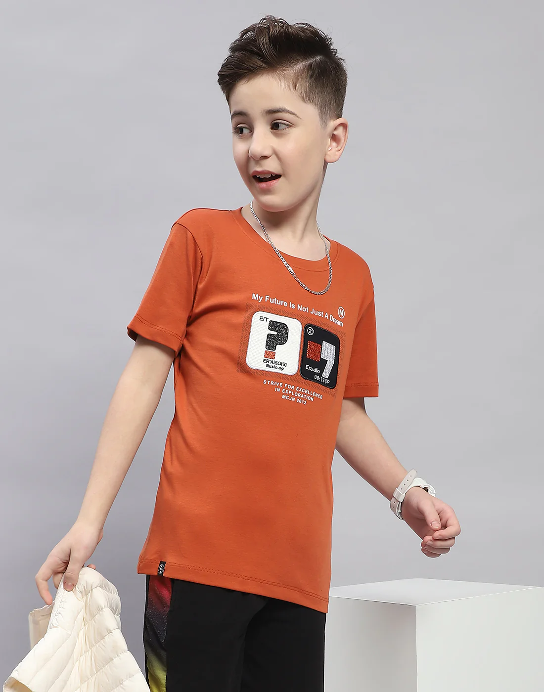 Boys Rust Printed Round Neck Half Sleeve T-Shirt - Image 6
