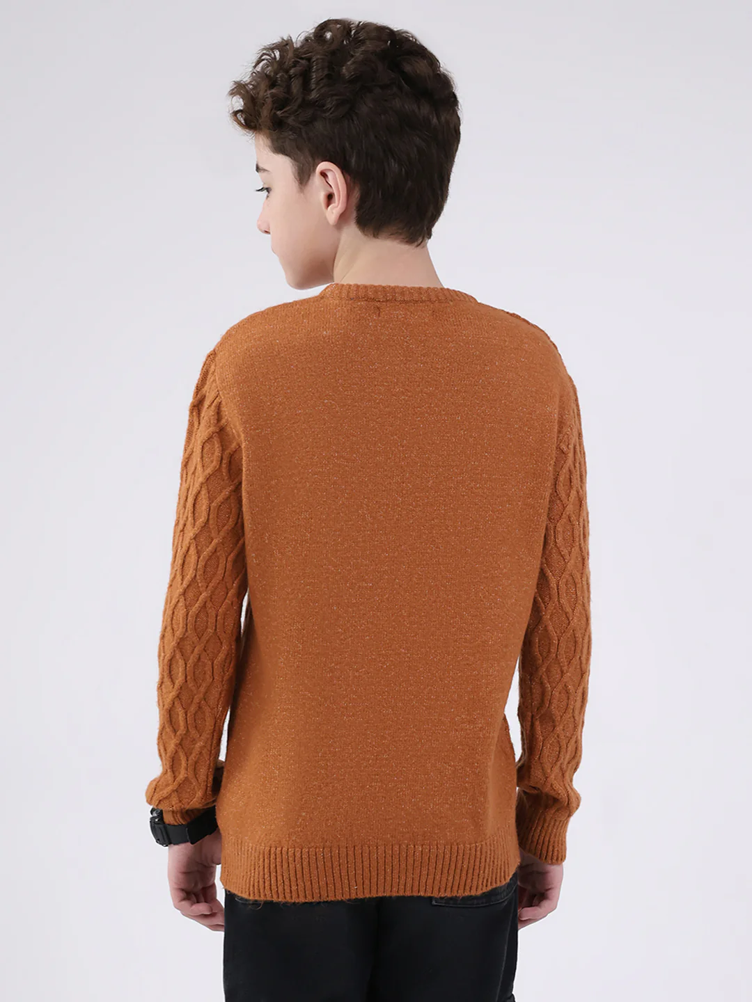 Boys Rust Self Design Round Neck Full Sleeve Pullover - Image 5