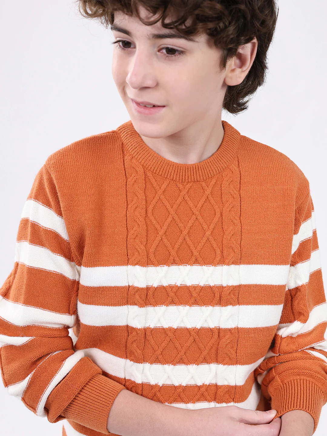 Boys Rust Self Design Round Neck Full Sleeve Pullover - Image 7