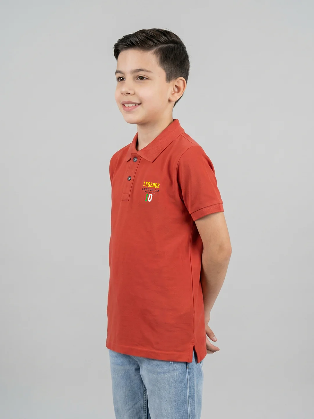 Boys Rust Solid Collar Half Sleeve T-Shirt - Image 3