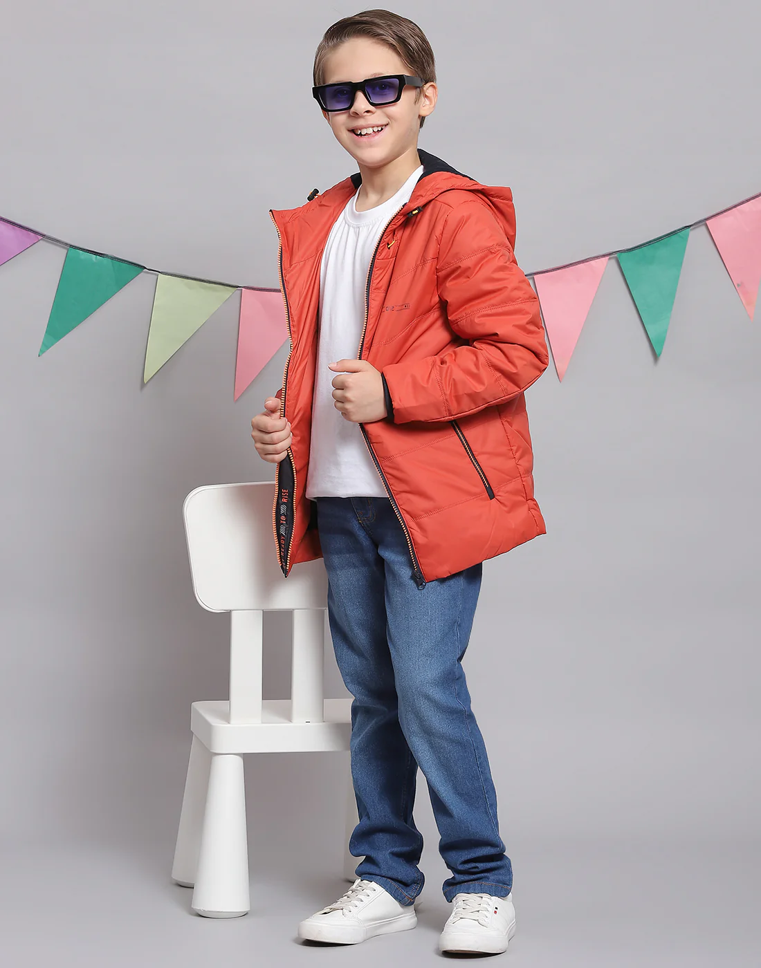 Boys Rust Solid Hooded Full Sleeve Boys Jacket - Image 2