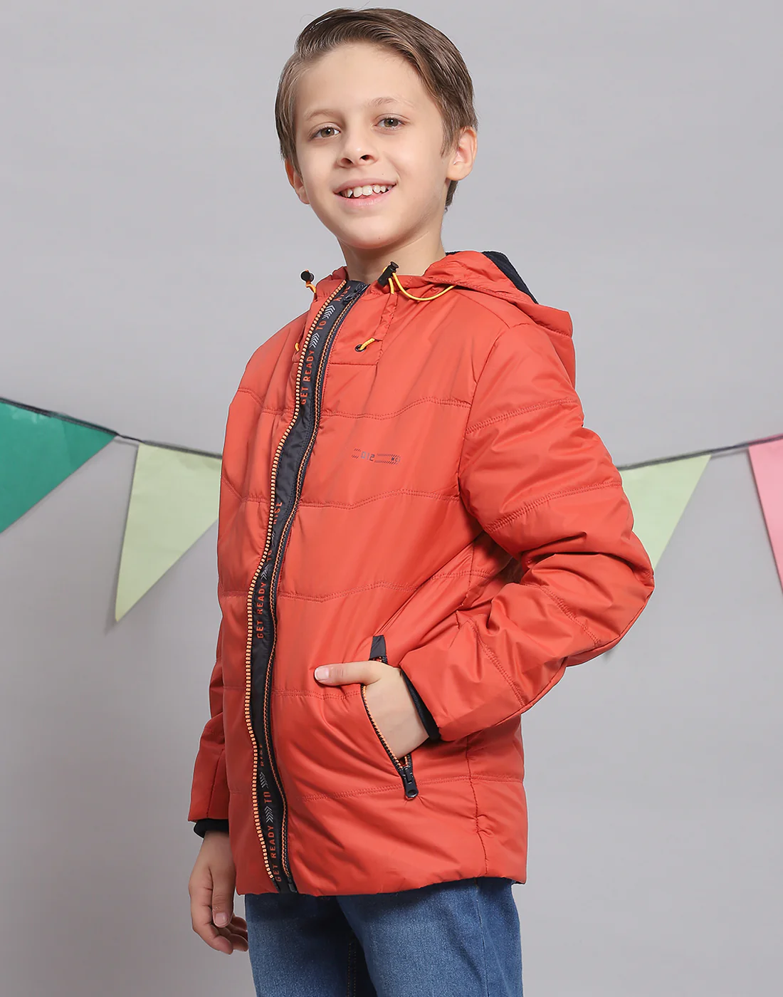 Boys Rust Solid Hooded Full Sleeve Boys Jacket - Image 3