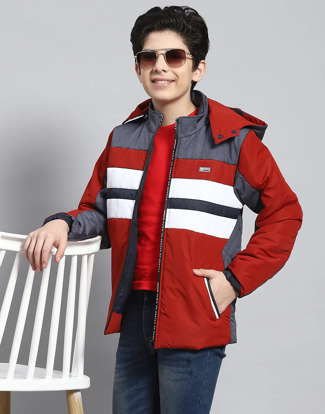 Boys Rust Solid Hooded Full Sleeve Boys Jacket - Image 6