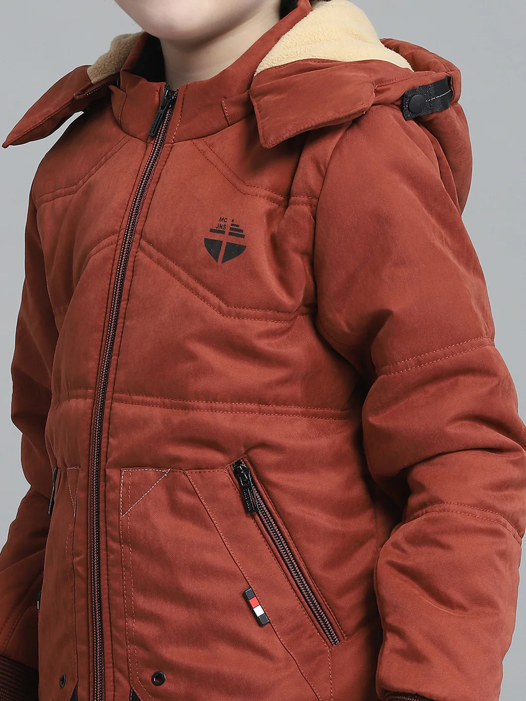 Boys Rust Solid Hooded Full Sleeve Jacket - Image 7