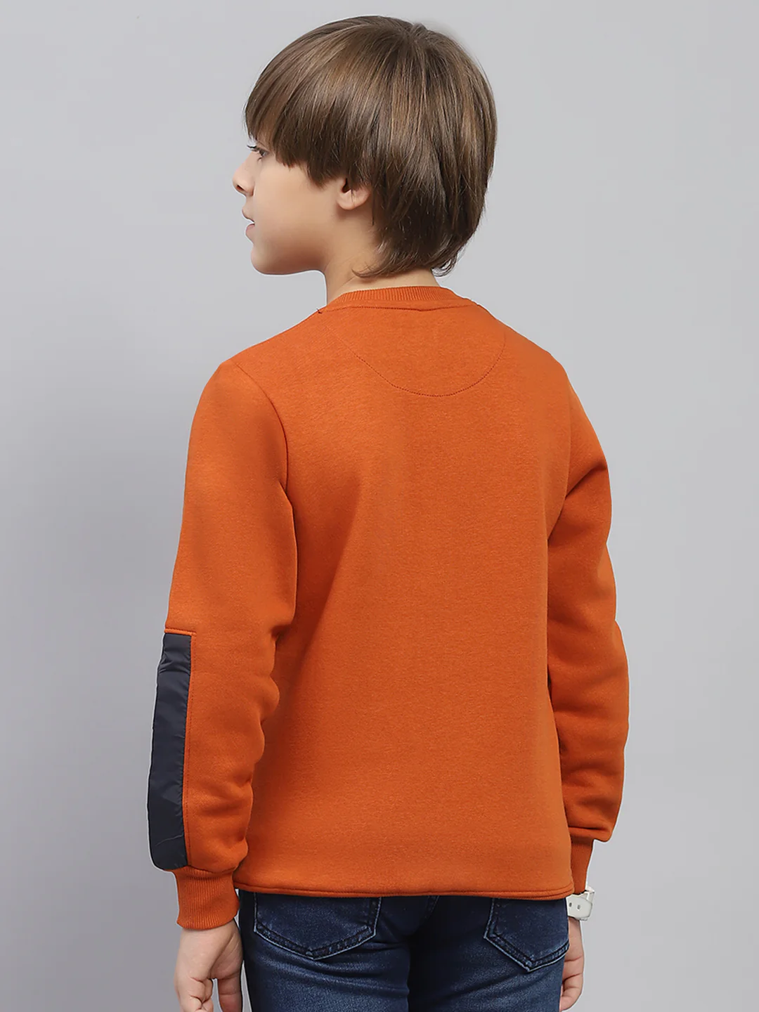 Boys Rust Solid Round Neck Full Sleeve Sweatshirt - Image 5