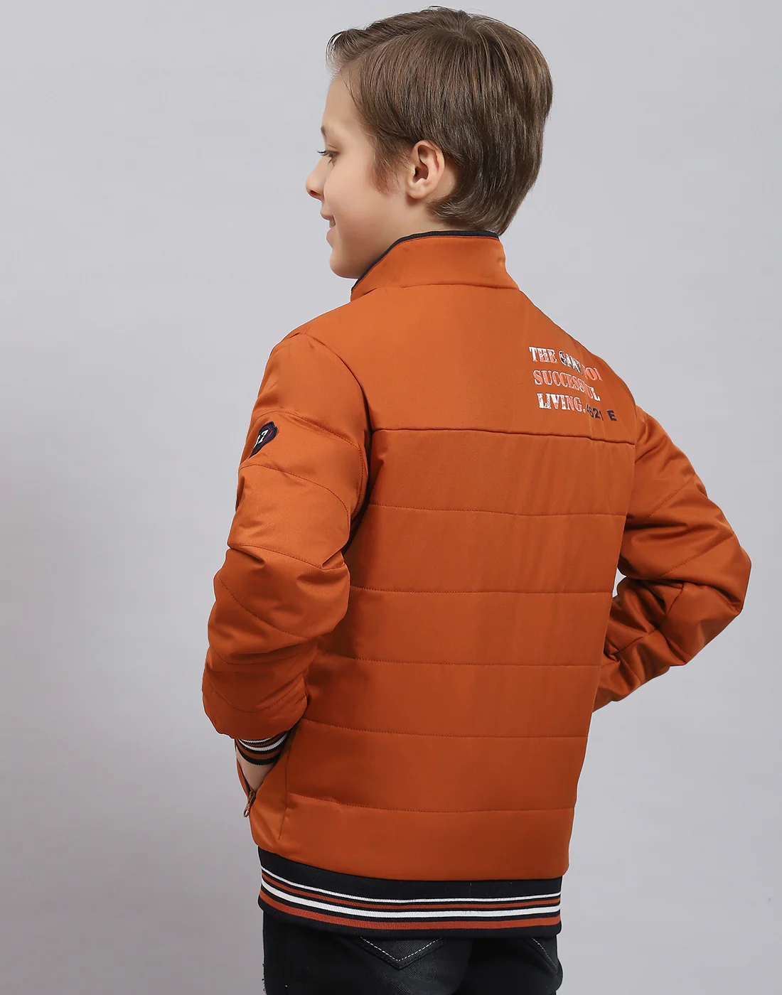 Boys Rust Solid Stand Collar Full Sleeve Boys Jacket - Image 5