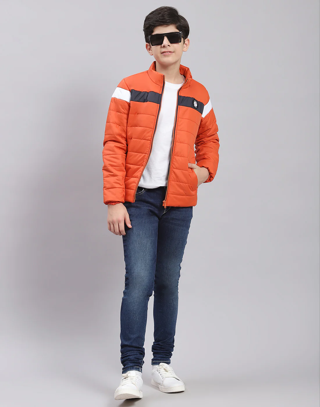 Boys Rust Solid Stand Collar Full Sleeve Boys Jacket - Image 2