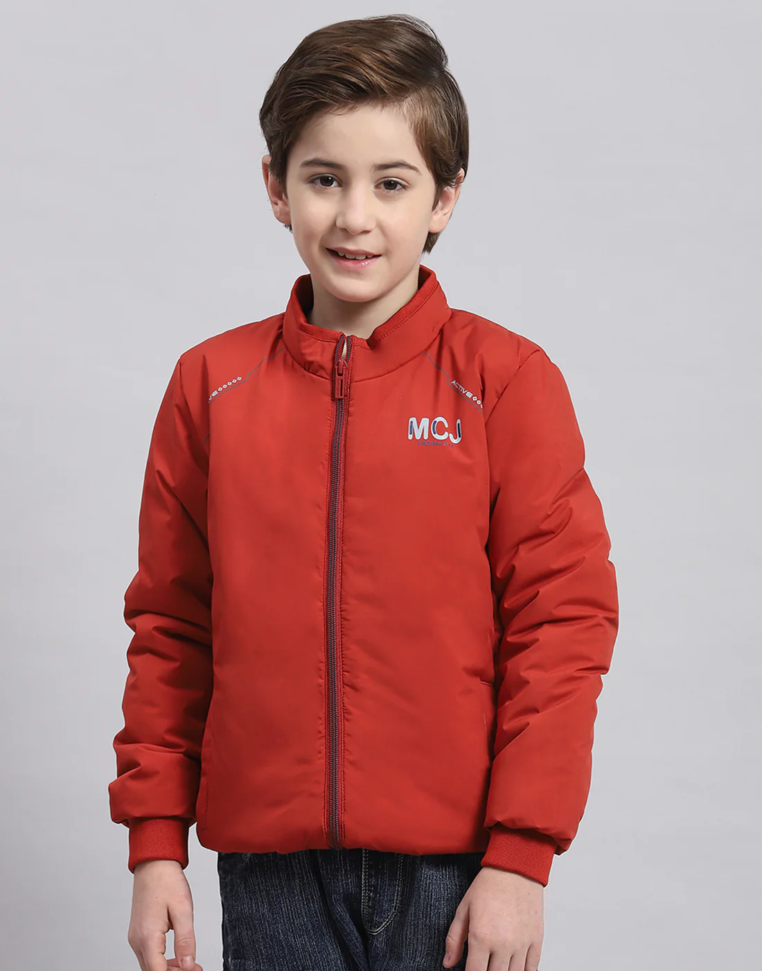 Boys Rust Solid Stand Collar Full Sleeve Boys Jacket - Image 2