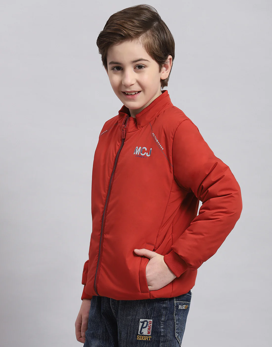 Boys Rust Solid Stand Collar Full Sleeve Boys Jacket - Image 3