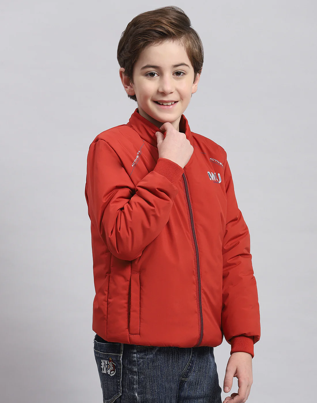 Boys Rust Solid Stand Collar Full Sleeve Boys Jacket - Image 4
