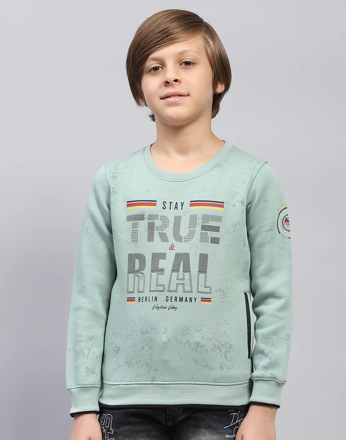 Boys Sea Green Printed Round Neck Full Sleeve Sweatshirt - Image 2