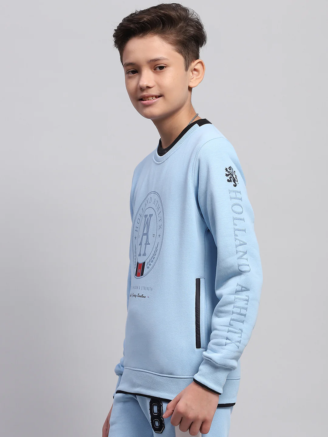 Boys Sky Blue Printed Round Neck Full Sleeve Sweatshirt - Image 3