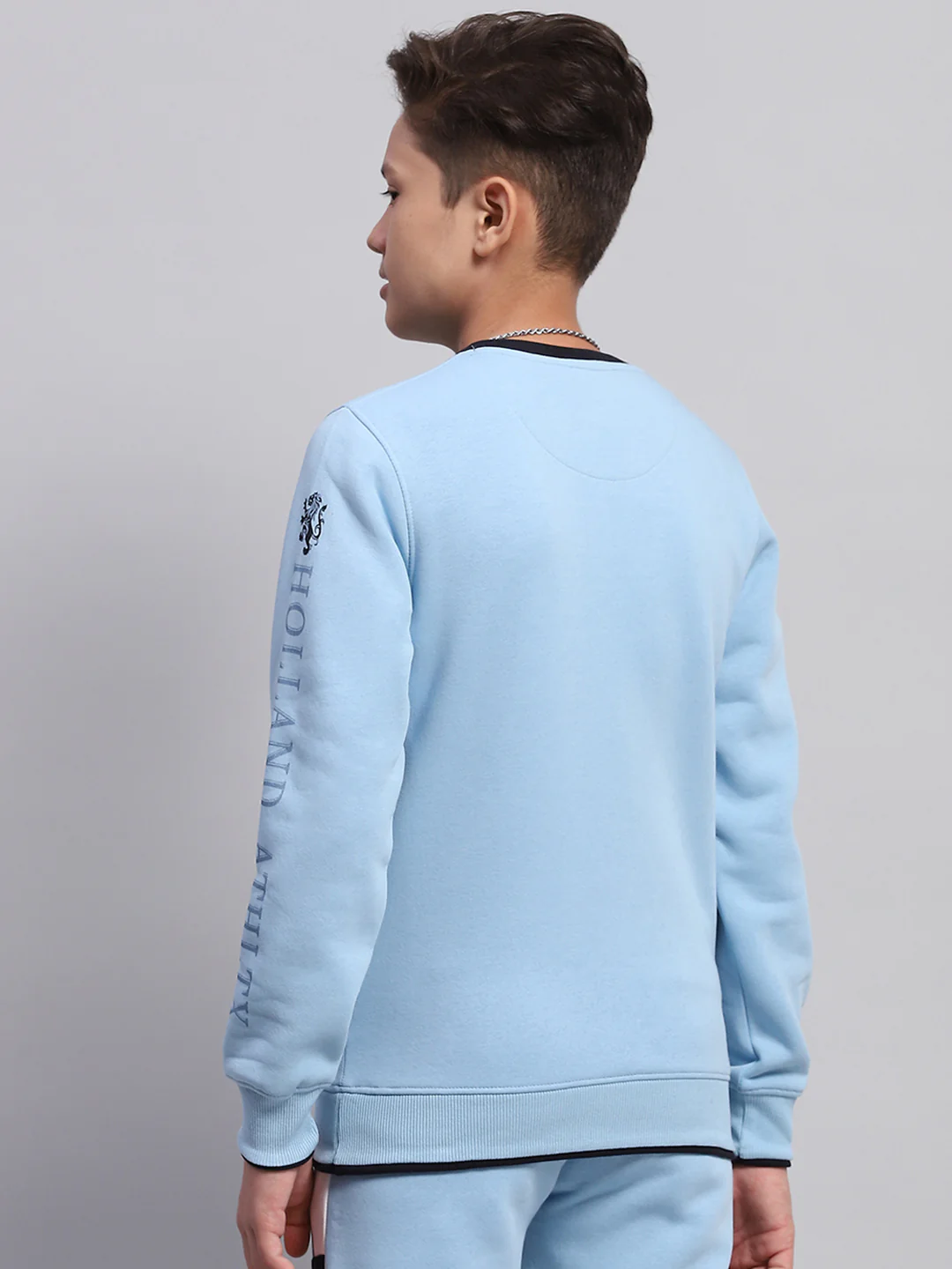 Boys Sky Blue Printed Round Neck Full Sleeve Sweatshirt - Image 5