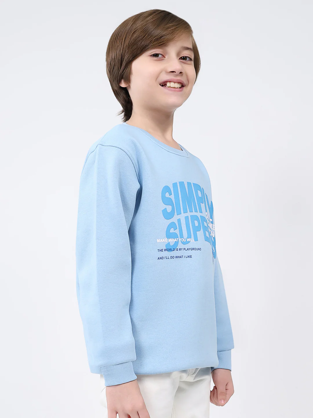 Boys Sky Blue Printed Round Neck Full Sleeve Sweatshirt - Image 4