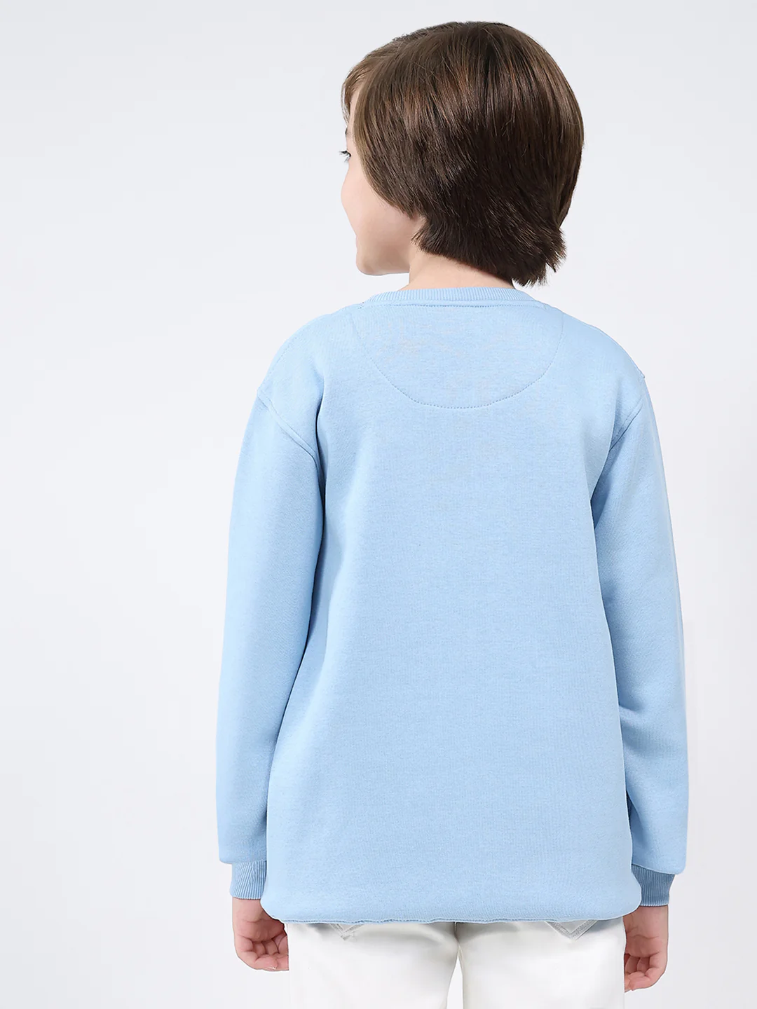 Boys Sky Blue Printed Round Neck Full Sleeve Sweatshirt - Image 5