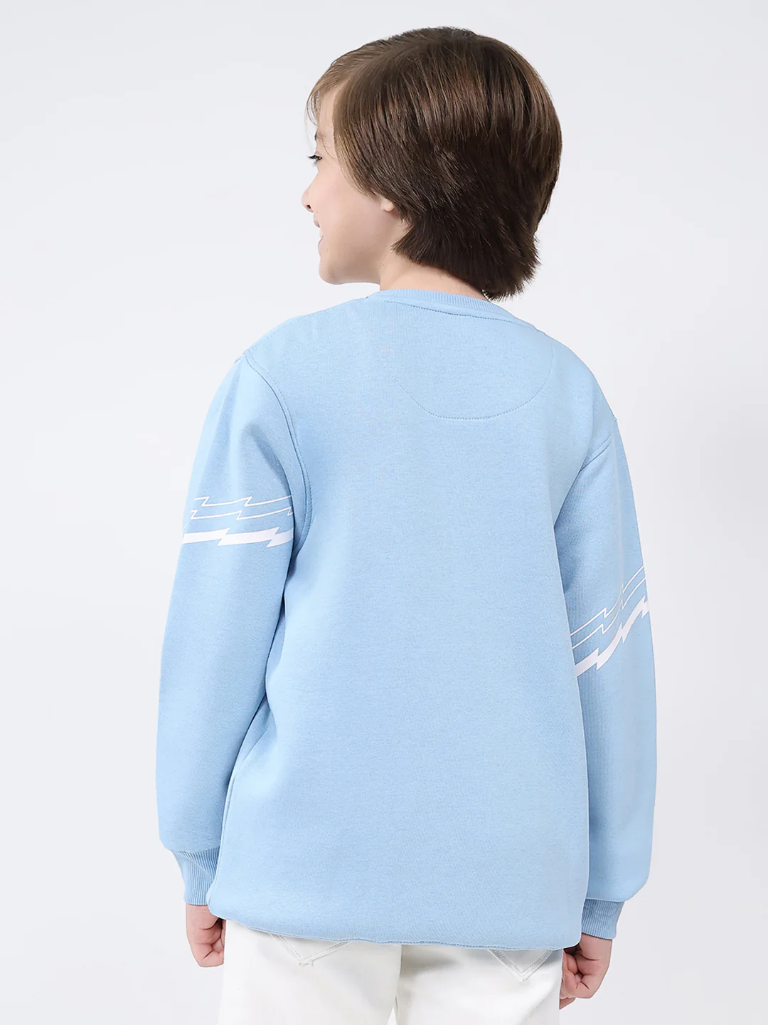 Boys Sky Blue Printed Round Neck Full Sleeve Sweatshirt - Image 5