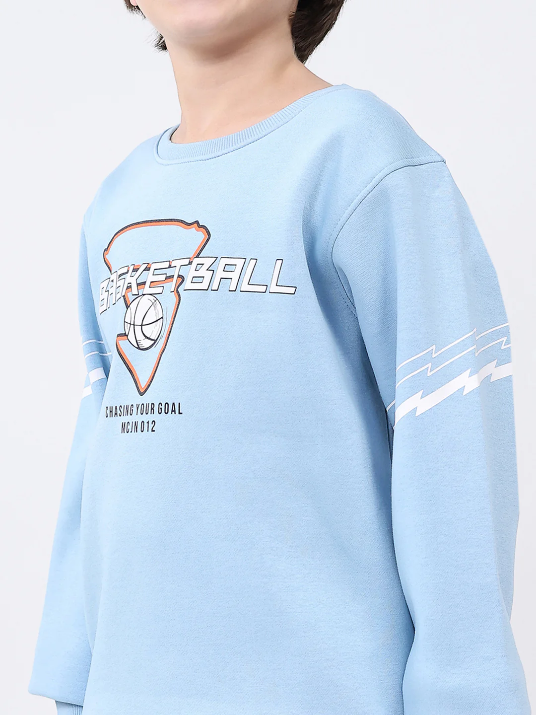 Boys Sky Blue Printed Round Neck Full Sleeve Sweatshirt - Image 7