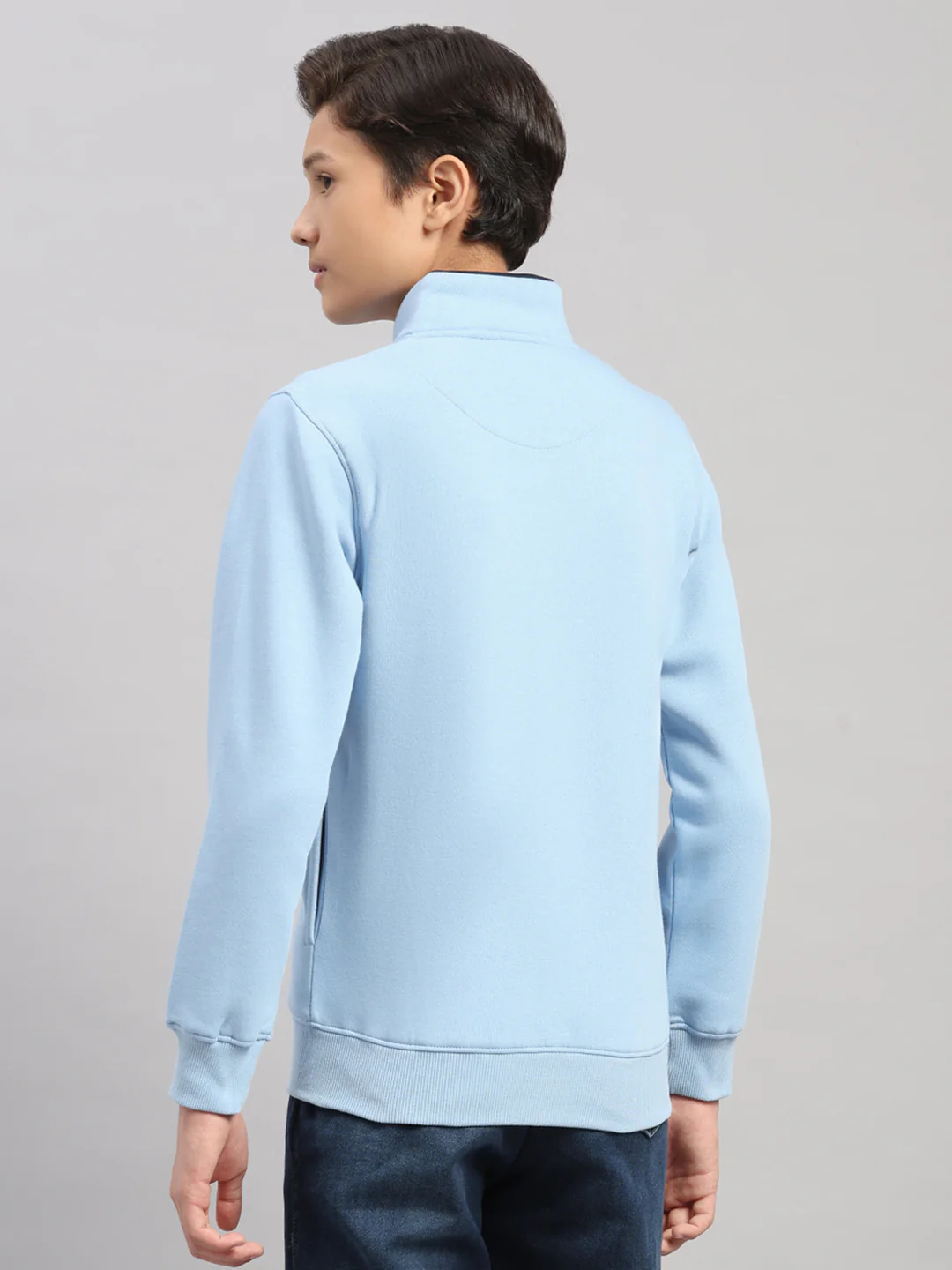 Boys Sky Blue Printed Turtle Neck Full Sleeve Sweatshirt - Image 5