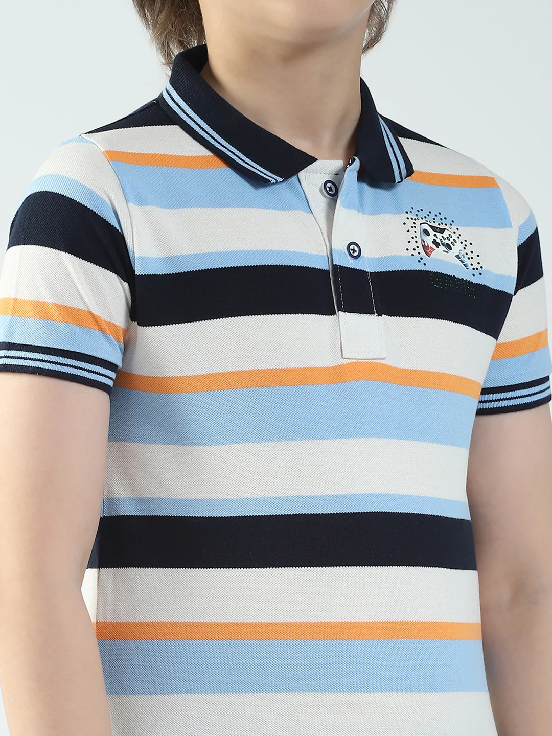 Boys Sky Blue Stripe Collar Half Sleeve T-Shirt - Image 6