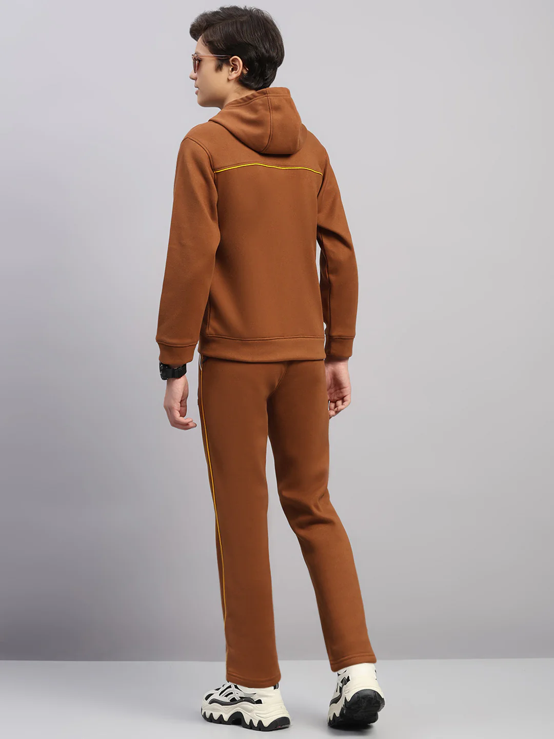 Boys Tan Embroidered Collar Full Sleeve Winter Tracksuit - Image 5