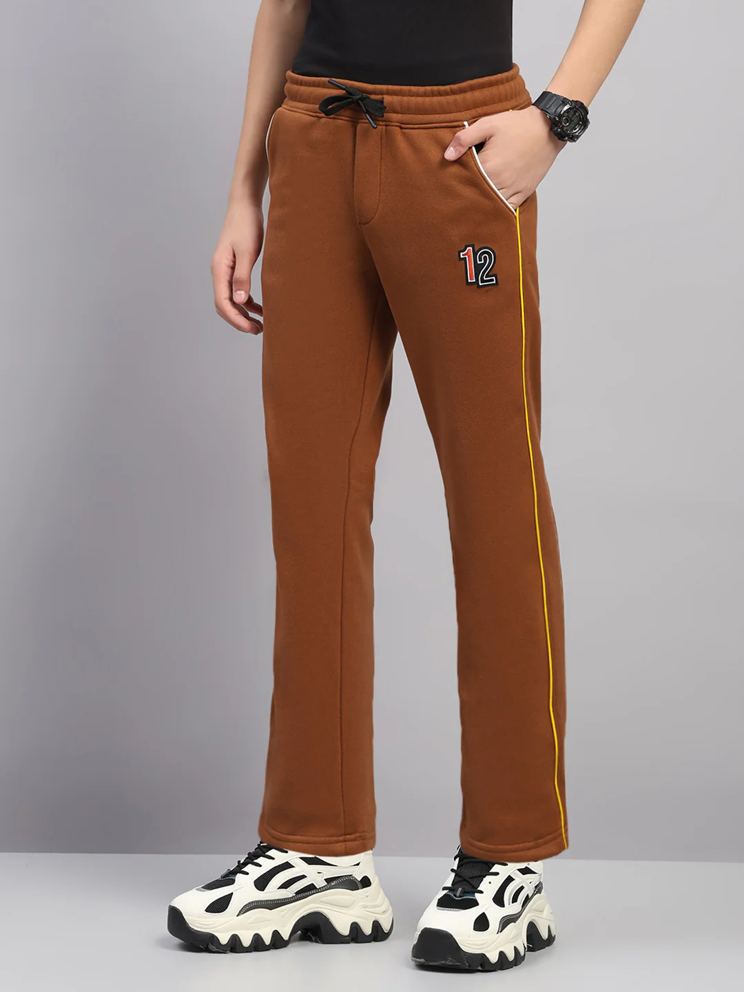 Boys Tan Embroidered Collar Full Sleeve Winter Tracksuit - Image 6