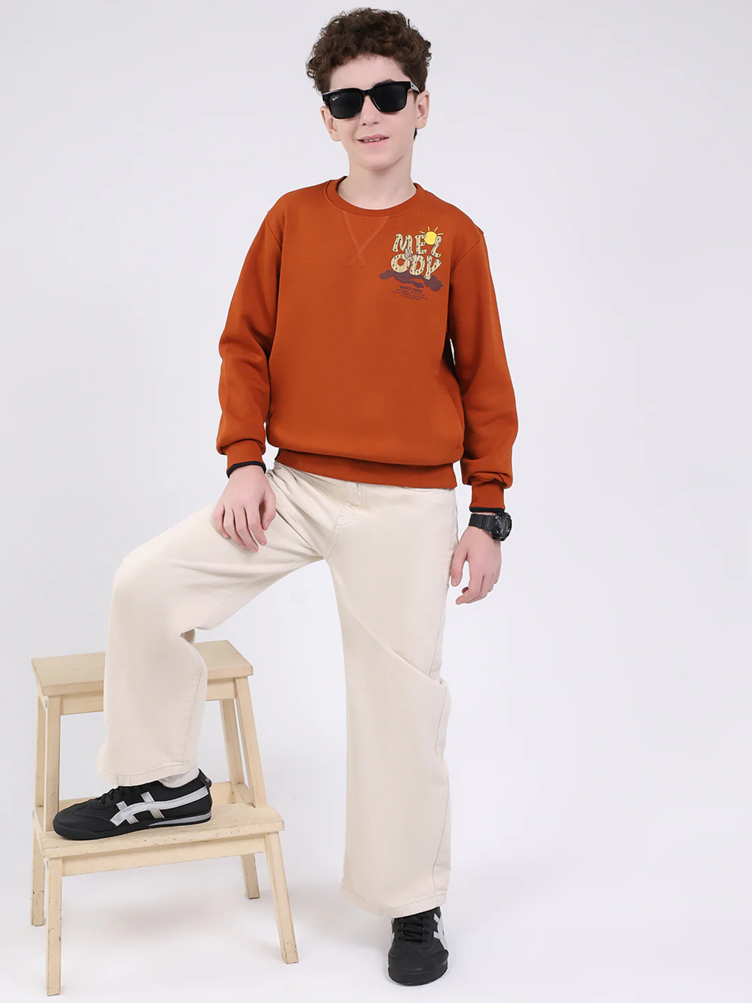 Boys Tan Printed Round Neck Full Sleeve Sweatshirt - Image 2