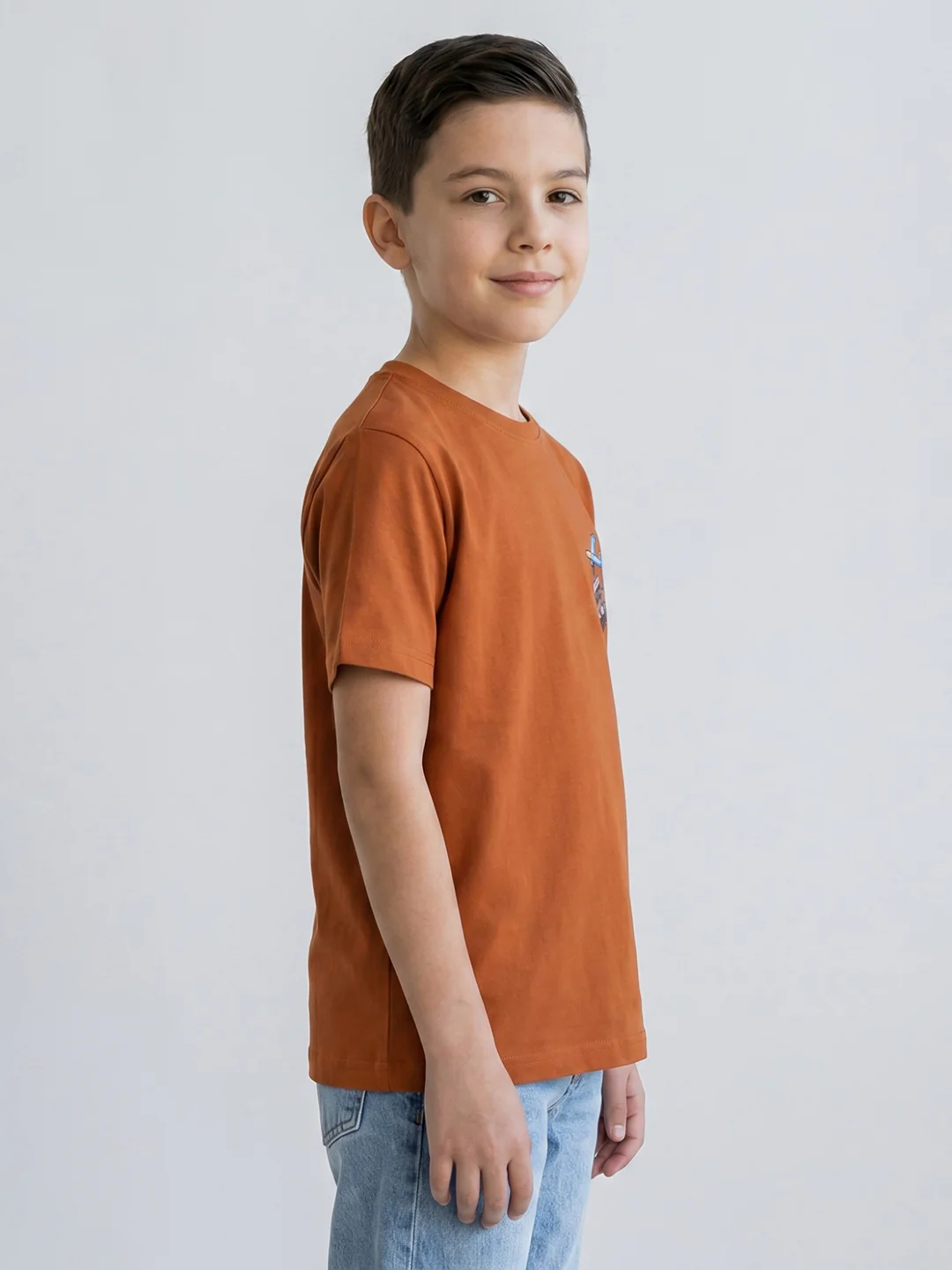 Boys Tan Printed Round Neck Half Sleeve T-Shirt - Image 2