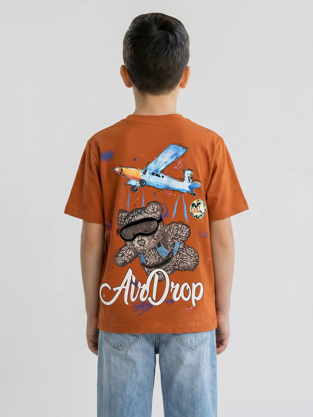 Boys Tan Printed Round Neck Half Sleeve T-Shirt - Image 4