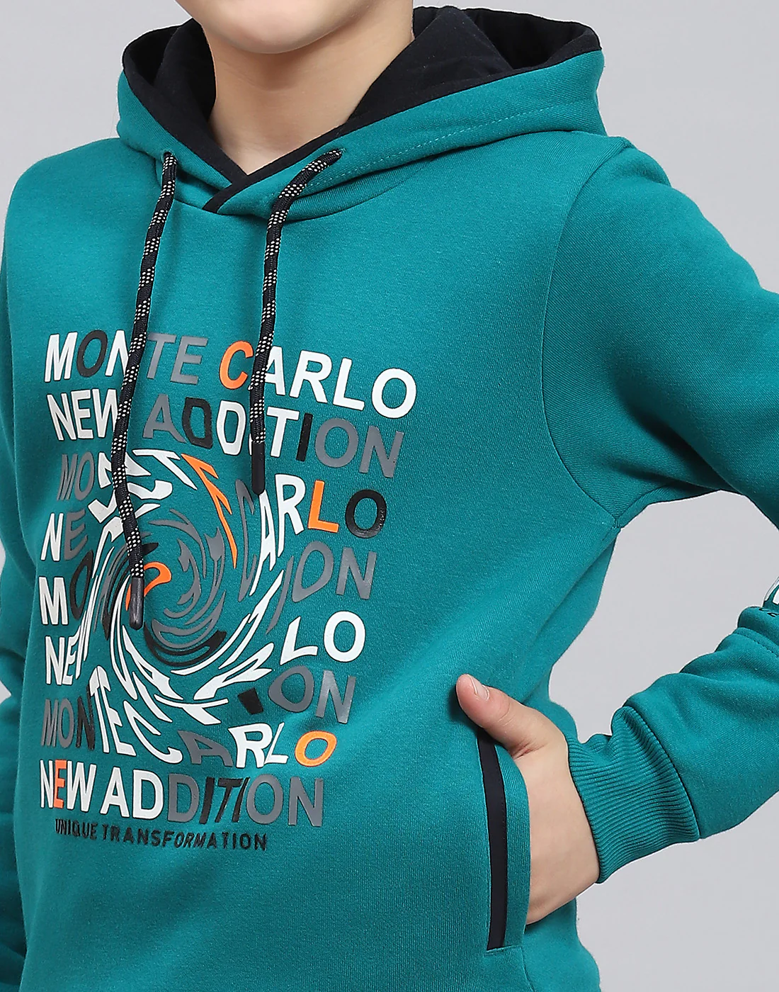 Boys Teal Blue Printed Hooded Full Sleeve Sweatshirt - Image 7