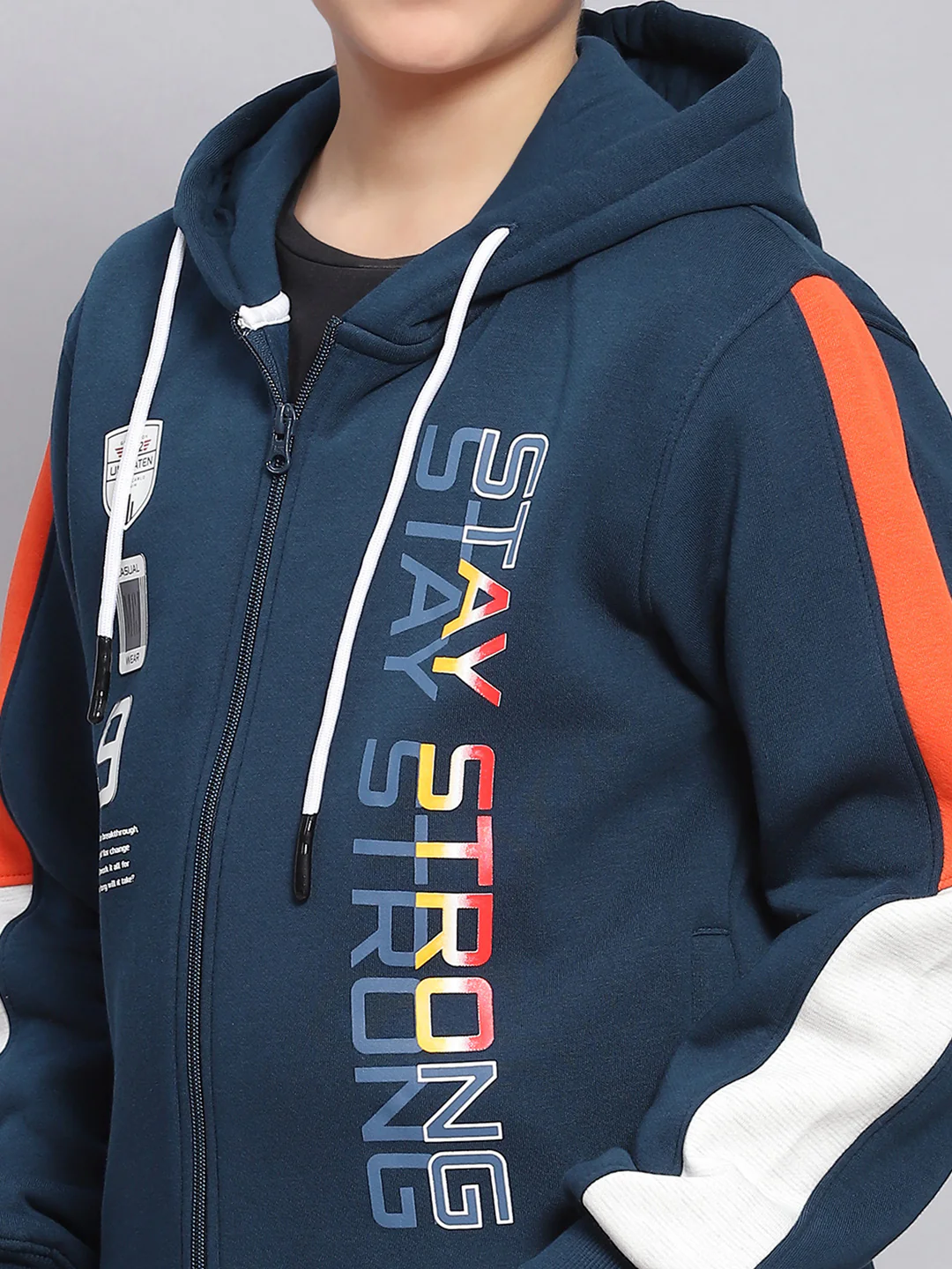 Boys Teal Blue Printed Hooded Full Sleeve Sweatshirt - Image 6