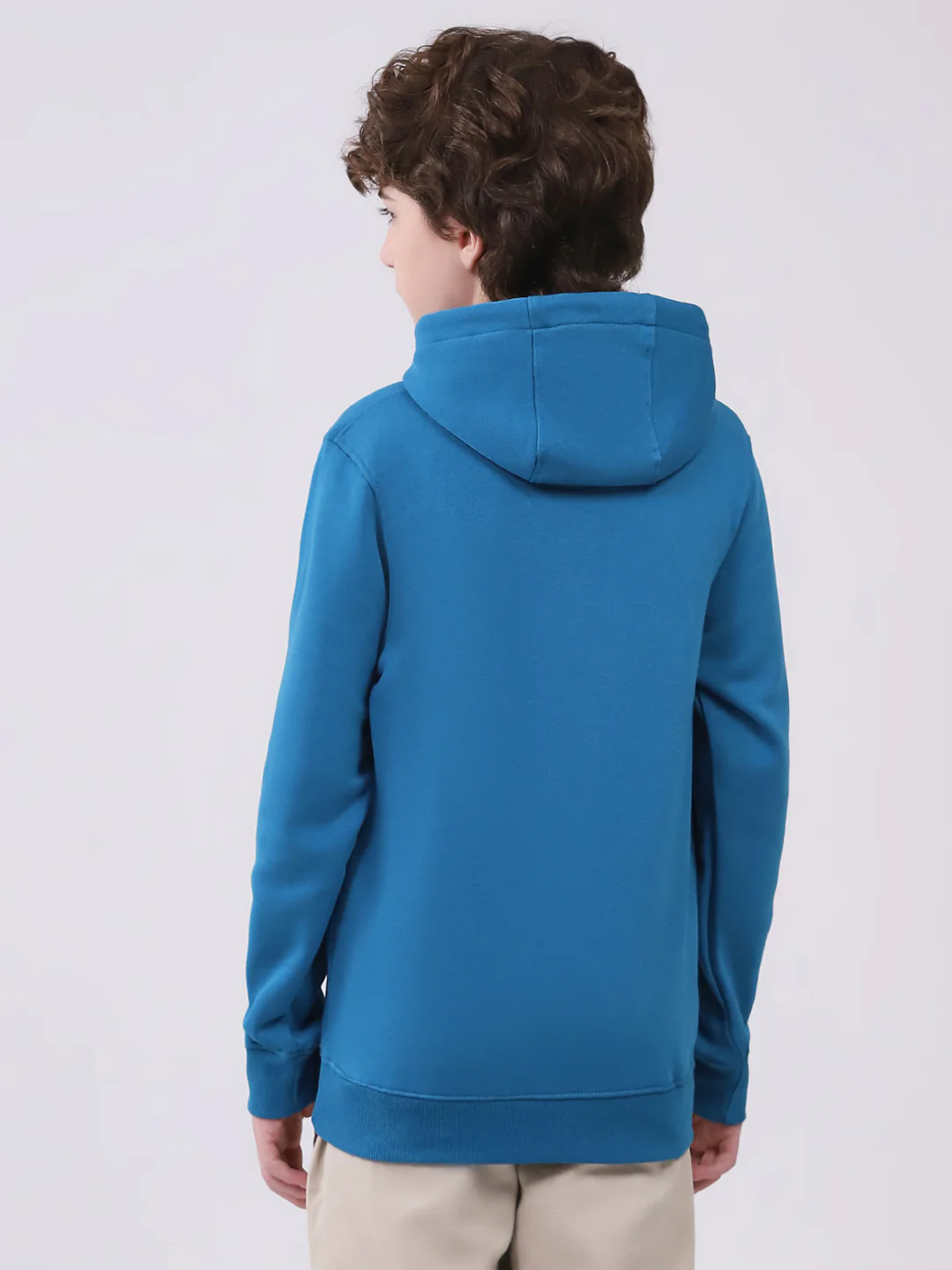 Boys Teal Blue Printed Hooded Full Sleeve Sweatshirt - Image 5